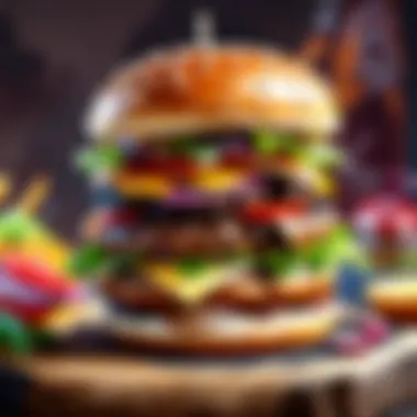 Gastronomic Delight: Beast Burger with Gourmet Flair Artistic representation of a Beast Burger with gourmet toppings