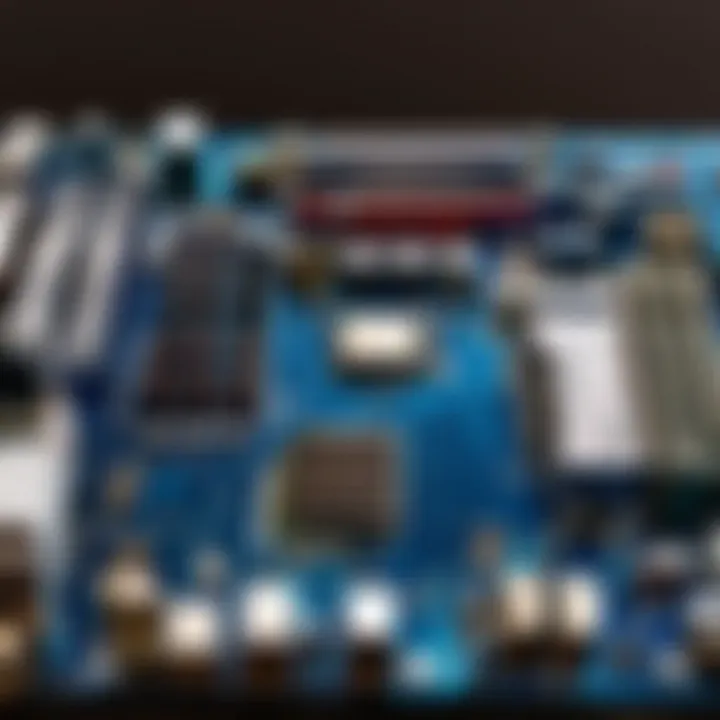 Close-up of motherboard ports and slots