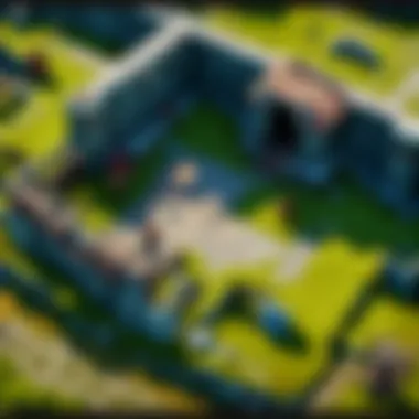 A player constructing a fortified base with various building materials.