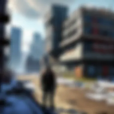 A desolate urban landscape overrun by zombies with makeshift barricades.