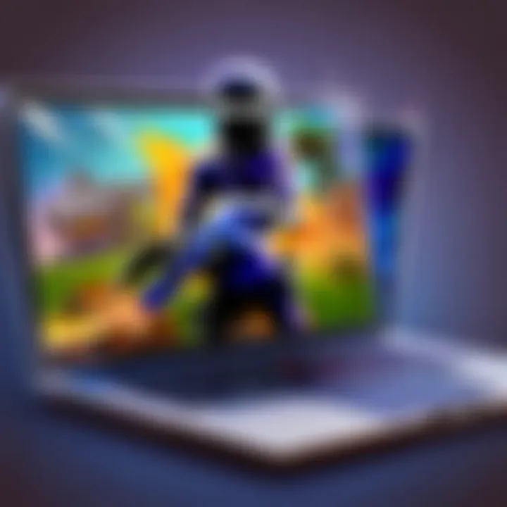 Fortnite Logo with Laptop An illustration of the Fortnite logo with a laptop background
