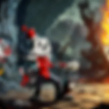 Cuphead character in a vibrant boss battle