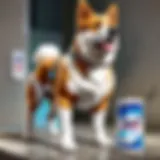 Curious dog near Lysol wipes