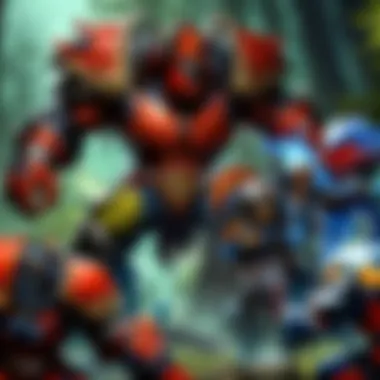 A group of players engaging in a Dota match, illustrating teamwork