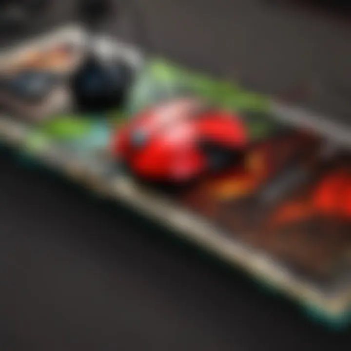 A desktop setup showcasing ergonomic mouse positioning and gaming gear.