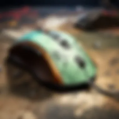 A close-up of a gaming mouse with customizable settings displayed on screen