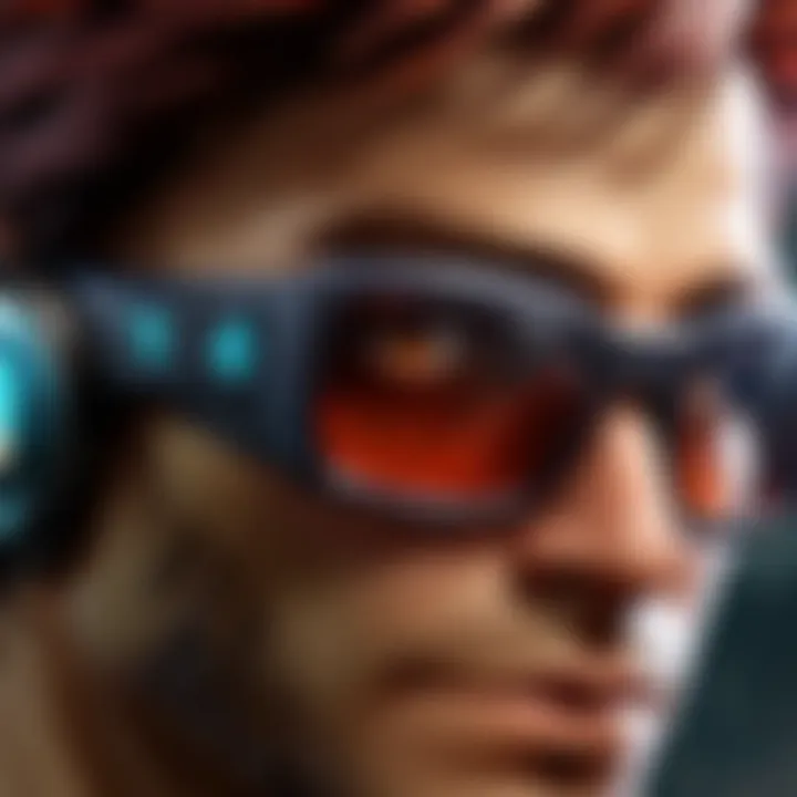A gamer wearing professional gaming glasses during an intense gaming session