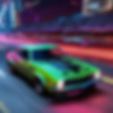 Dynamic car chase scene with neon lights