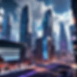 Virtual cityscape with futuristic buildings