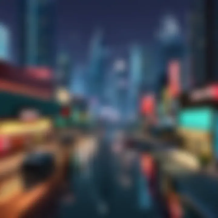 Artistic depiction of a sprawling virtual cityscape