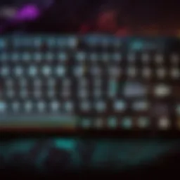 Close-up view of a gaming keyboard with programmable keys highlighting customization options.