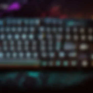 Close-up view of a gaming keyboard with programmable keys highlighting customization options.