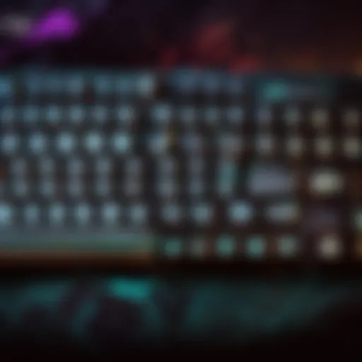 Close-up view of a gaming keyboard with programmable keys highlighting customization options.