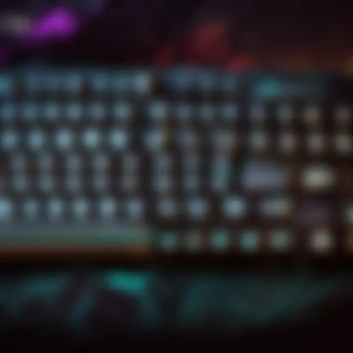 Close-up view of a gaming keyboard with programmable keys highlighting customization options.