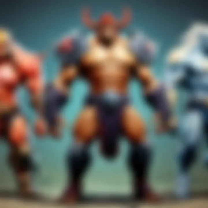 Diverse Heroes of Dota A collage of popular Dota heroes showcasing the diversity of characters.