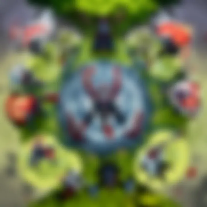 A strategic layout of a Dota team formation during gameplay