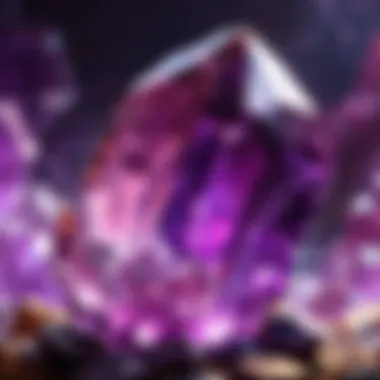Close-up view of an amethyst crystal highlighting its unique facets