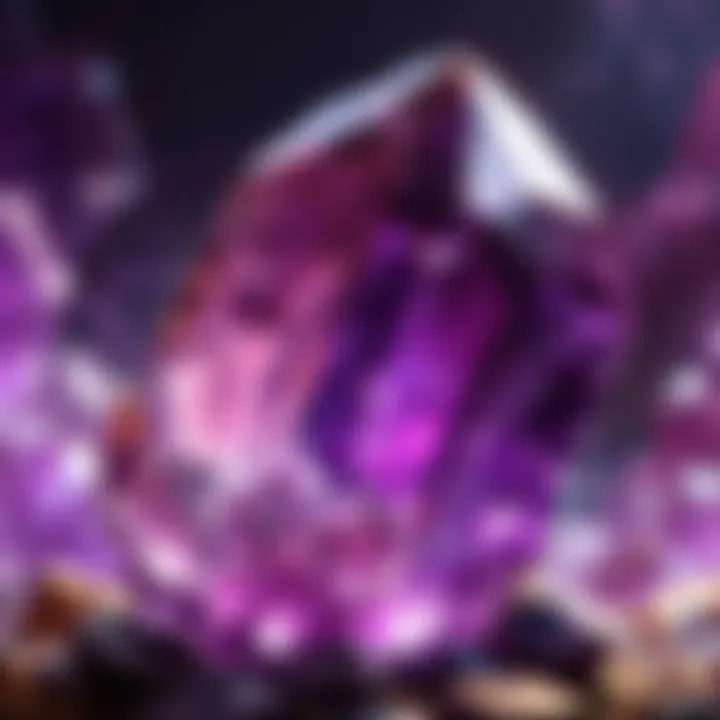 Close-up view of an amethyst crystal highlighting its unique facets