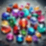 A vibrant collection of various healing gems on a natural wooden surface