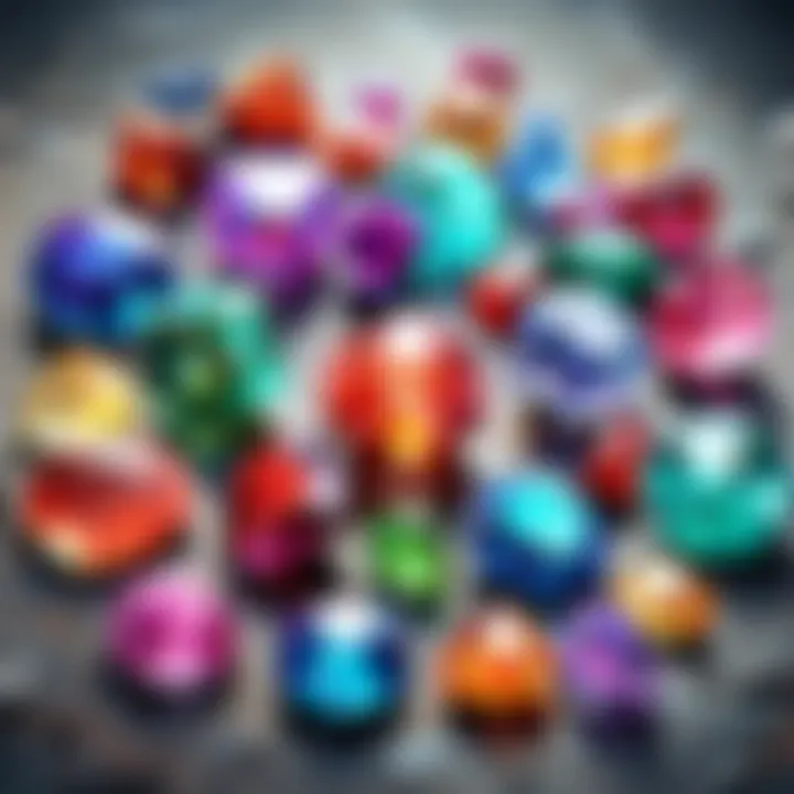 A vibrant collection of various healing gems on a natural wooden surface