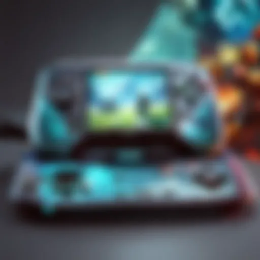 A futuristic gaming console with a glowing display