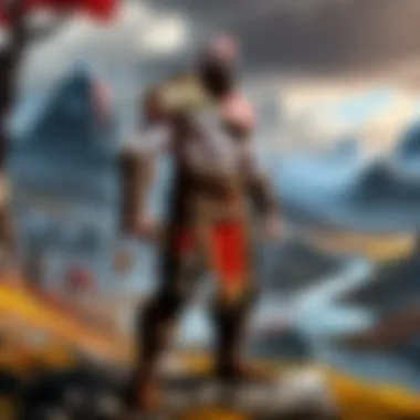 Kratos and the Vast Norse Landscape Kratos standing atop a mountain overlooking a vast Norse landscape