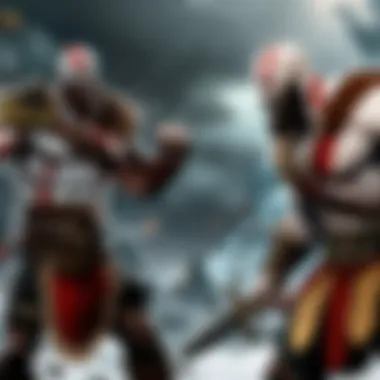Kratos vs. Norse God Showdown Kratos confronting a powerful Norse god in a dramatic showdown