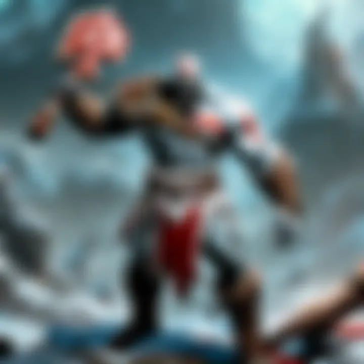 Epic Battle in the World of God of War Fierce battle between Kratos and a mythical creature