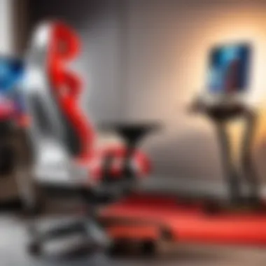 A gaming setup featuring the Herman Miller Embody chair in an immersive environment.