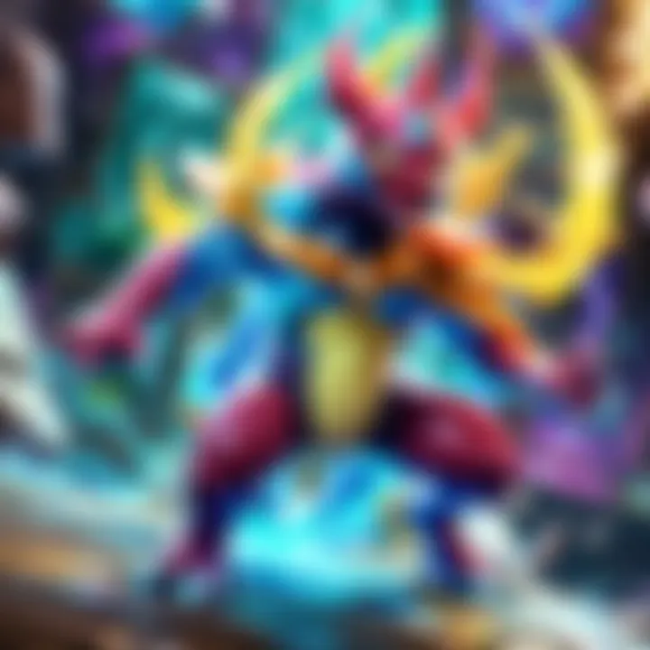 Close-up shot of a holographic special Pokémon card showcasing its unique artwork