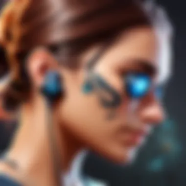 A close-up view of Bluetooth earbuds with a modern design.