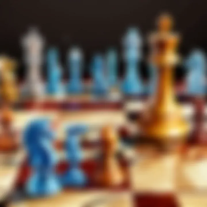 Close-up of various chess pieces showcasing their unique designs