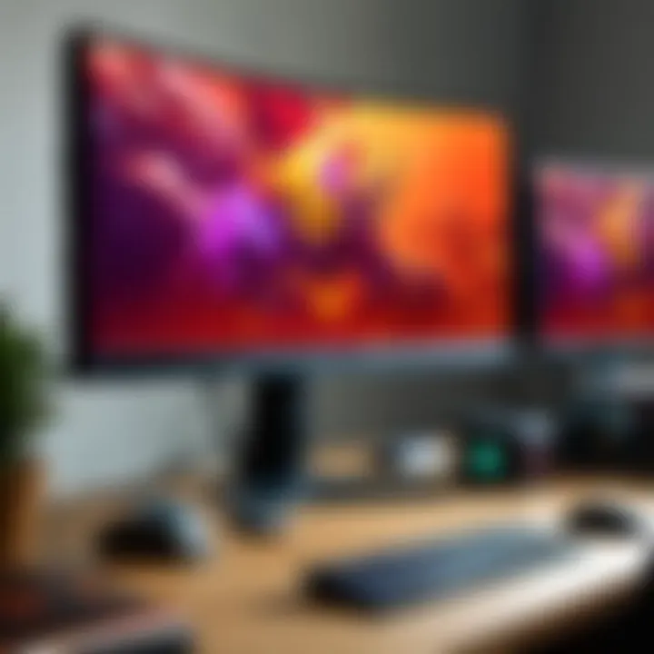 Modern dual monitor setup on elegant desk