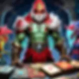 Illustration of a mystical card game setting with unique creatures