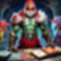 Illustration of a mystical card game setting with unique creatures