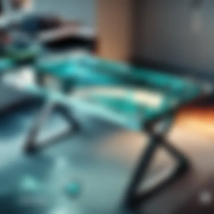 Compact glass desk with futuristic appeal