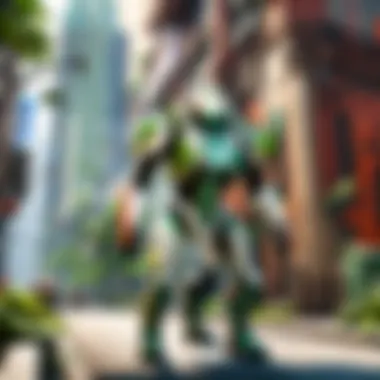 Jetpack courier speeding through cityscape