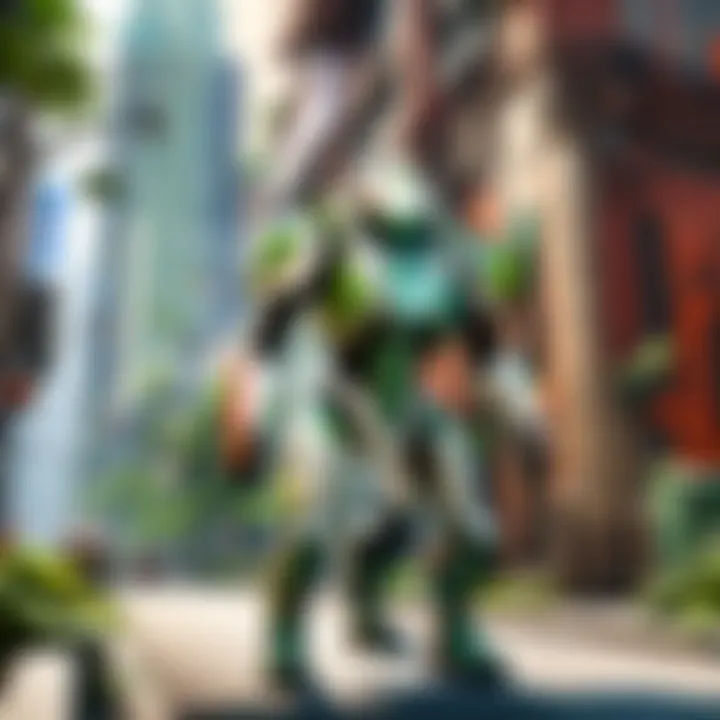 Jetpack courier speeding through cityscape