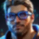 Close-up of blue light glasses designed for gamers