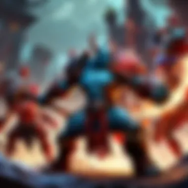 A dynamic scene capturing team synergy during a critical team fight in Dota.