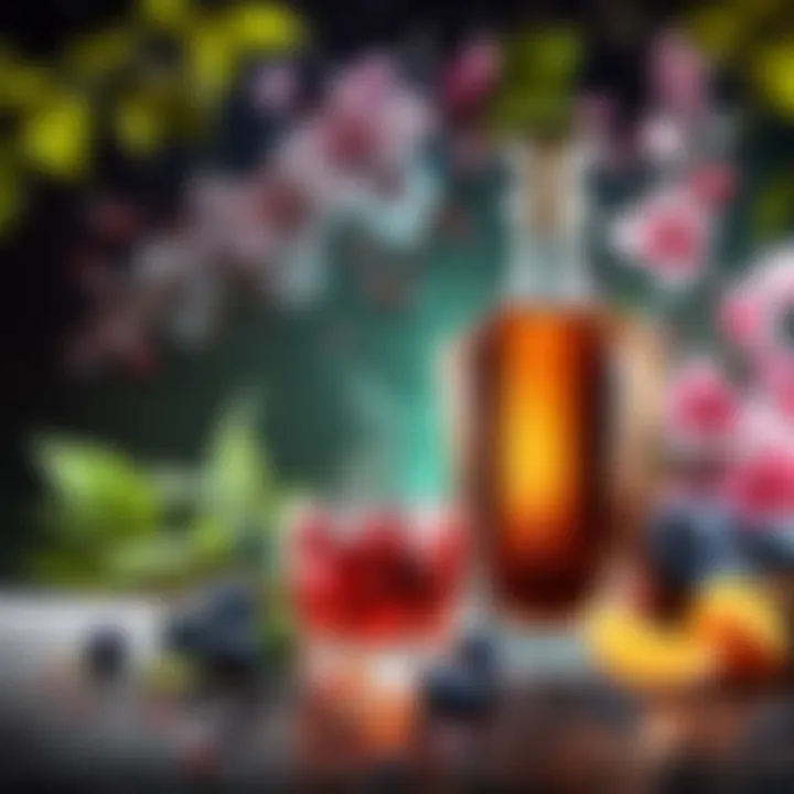 Close-up view of various types of alcohol used in perfumery