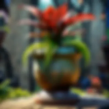 A whimsical depiction of a plant pot glowing with magical energy in the Forbidden Forest.