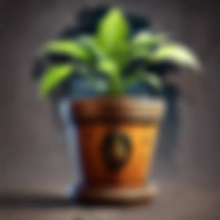 An artistic representation of a plant pot symbolizing growth and transformation in a character's journey.