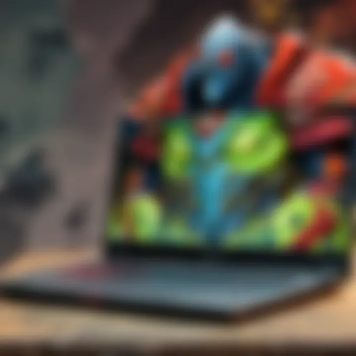 An intense gaming scenario displayed on a high-resolution laptop screen.