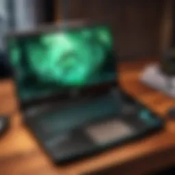 A sleek gaming laptop showcasing its powerful design and vibrant display.